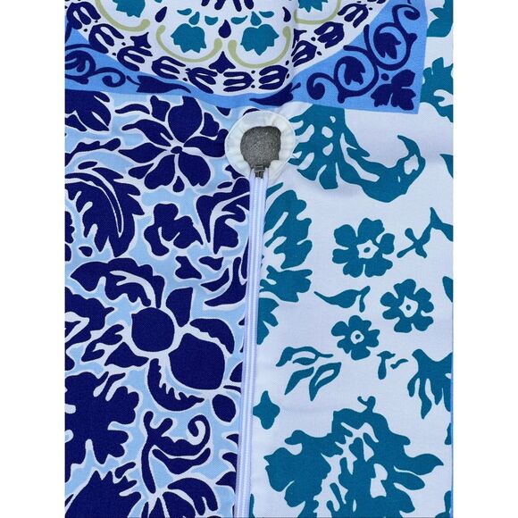 Outdoor Blue & White Floral Block Print Umbrella Tablecloth W Zip Opening 82x60 - Picture 7 of 13